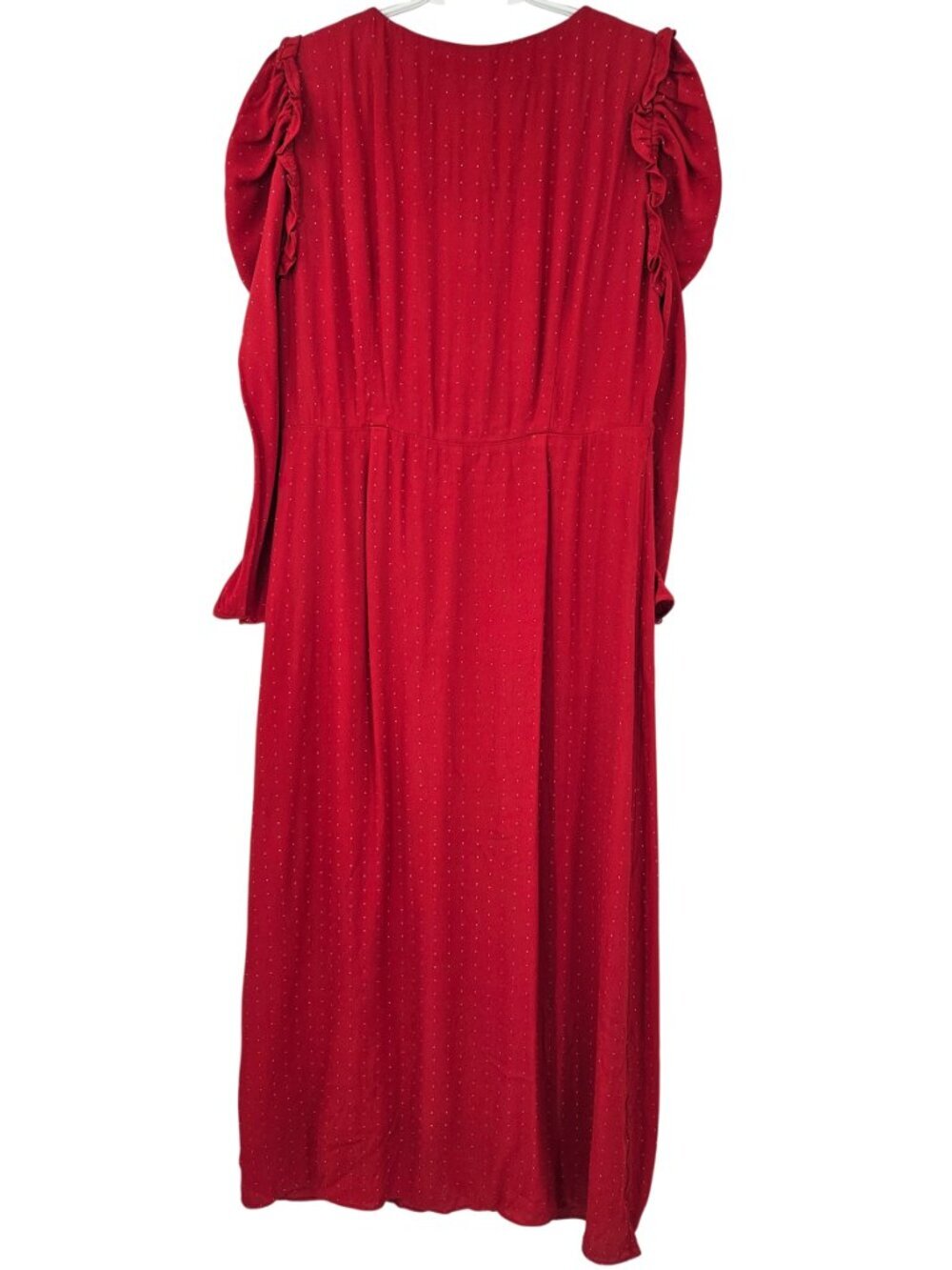 J. Crew Puff Sleeve Midi Dress In Pin Dot Red Women's Size 12 Button Front Party - Picture 3 of 13